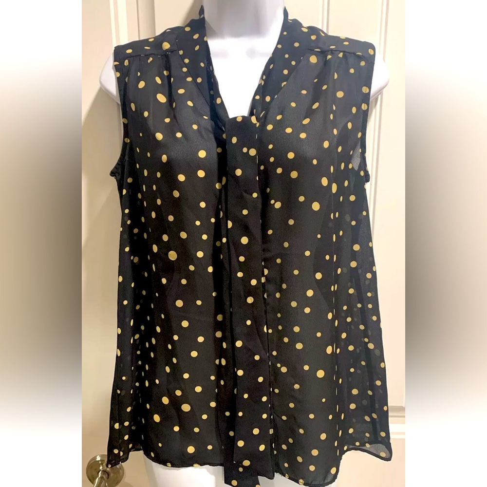 Sami & Jo Sheer Sleeveless Button Down Top Neck Tie, size S